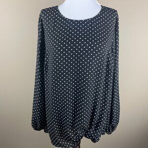 41 Hawthorn Stitch Fix Long Sleeve Blouse Plus Size 1X Black White, Polka Dot